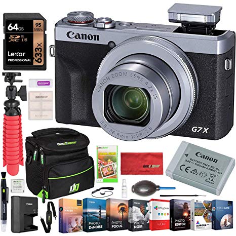 Canon PowerShot G7 X Mark III 20.1MP 4K Digital Camera with 4.2X Optical Zoom Lens 24-100mm f/1.8-2.8 Bundle with Deco Gear Travel Case   64GB Card   Compact Tripod Accessory Kit (Silver)