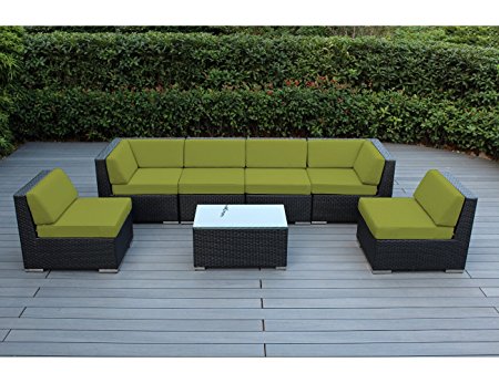 Genuine Ohana Outdoor Patio Wicker Furniture 7pc Sectional Sofa Set with Free Patio Cover (Peridot)