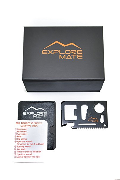 Explore Mate 11 in 1 Survival Card with a Beer Opener - Black with Gift Box