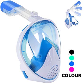 Full Face Snorkel Mask-180 Panoramic View Anti-Fog Anti-Leak Foldable Snorkeling Mask,Comfort and Superior Optics in A Snorkel Mask with Detachable Camera Mount for Adult Kids Snorkel Set