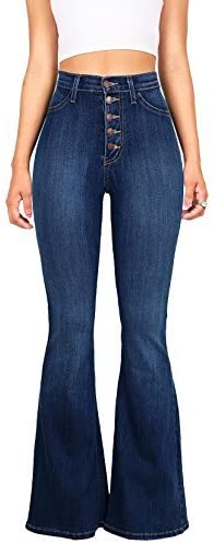 Vibrant Women's Juniors High Rise Button Fly Flare Jeans