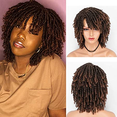 Persephone 2021 New Short Dreadlock Wig for Black Women Fashion Roll Twist Wigs Synthetic Curly Braided Wigs Black to Brown 6 inches 1B/30