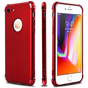 iPhone 7 Case,iPhone 8 Case,Casegory 3 in 1 Ultra Thin Slim Fit Reinforced Corner Soft Silicone TPU Shockproof Protective Air Cushion Bumper iPhone 7 8 Phone Case- Shiny Red