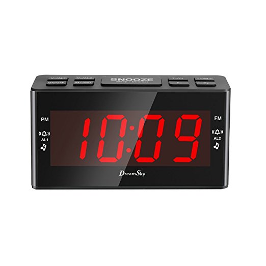 DreamSky FM Clock Radio With Dual Alarms ,Large Led Number Display ,Battery Backup And Sleep Timer