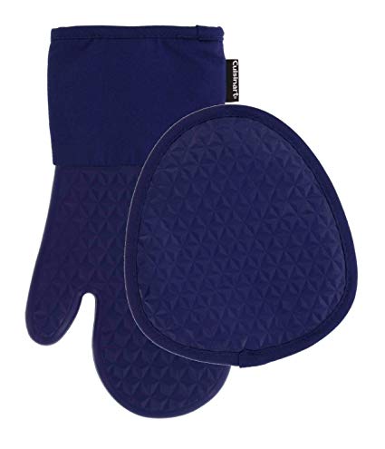 Cuisinart Silicone Kitchen Oven Mitts/Gloves & Potholder Set - Heat Resistant up to 500 F, Handle Hot Oven/Cooking Items Safely - Non-Slip Grip and Hanging Loop– Trillion- Navy Aura, 2pk