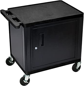 LUXOR LP26CE-B 2-Shelf A/V Cart with Cabinet, 26" Height, Black