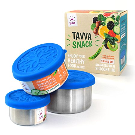 Stainless Steel Food Storage Containers with Lids - Plastic Free | Leakproof Lunch Containers | Silicone Lids | Reusable | Stackable - for Snacks, Lunch Dips, Finger Food on the Go [Set of 3]