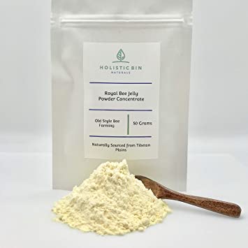 Royal Jelly Powder by Holistic Bin - 3X Concentration (50 Servings) Naturally Sourced from Tibetan Plains. Rich in Proteins (Collagen), Amino Acids, Probiotics, Natural Superfood