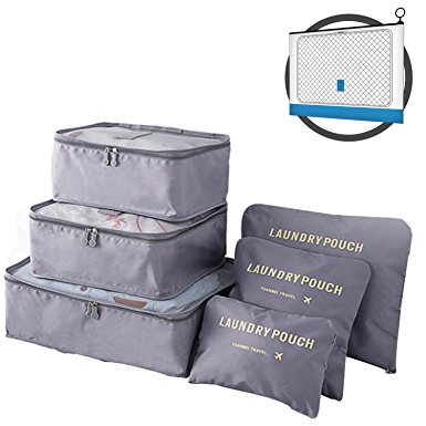 P,travel Travel Packing Organizers Cubes Laundry Bag 7pc Set