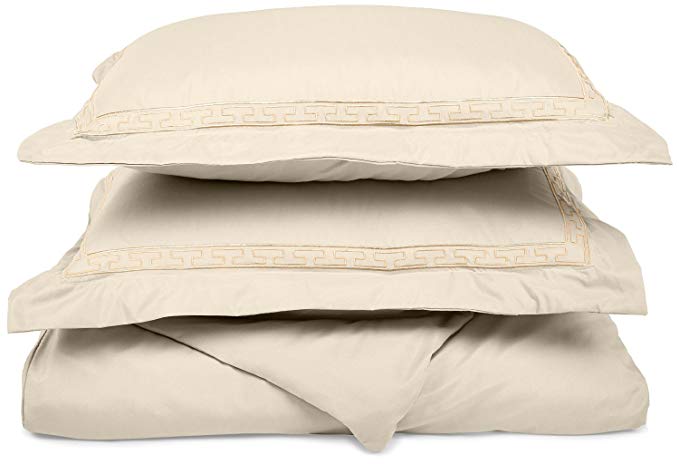 Super Soft Light Weight,100% Brushed Microfiber, Twin/Twin XL, Wrinkle Resistant, Ivory Duvet Cover with Regal Embroidered Pillow shams in Gift Box