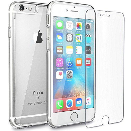 Clear iPhone 6s case, FlexGear [Aura X] Hard PC Back TPU bumper   Tempered Glass Screen Protector for Apple iPhone 6s iPhone 6 (4.7 inch)