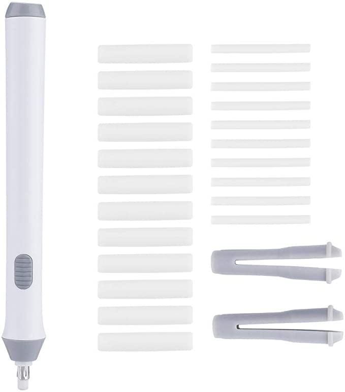 Tenwin Electric Battery Operated Automatic Pencil Eraser with 22 Eraser Refills(White)