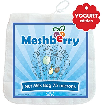 Nut Milk Bag - Greek Yogurt & Cottage Cheese Strainer - Fine Mesh Nylon Cheesecloth - Reusable & Durable 12"X12" 75 Microns