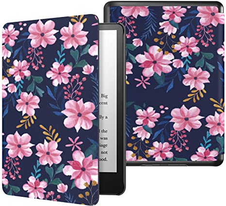 MoKo Case for 6.8" Kindle Paperwhite (11th Generation-2021) and Kindle Paperwhite Signature Edition, Light Shell Cover with Auto Wake/Sleep for Kindle Paperwhite 2021 E-Reader, Blue & Pink Flower