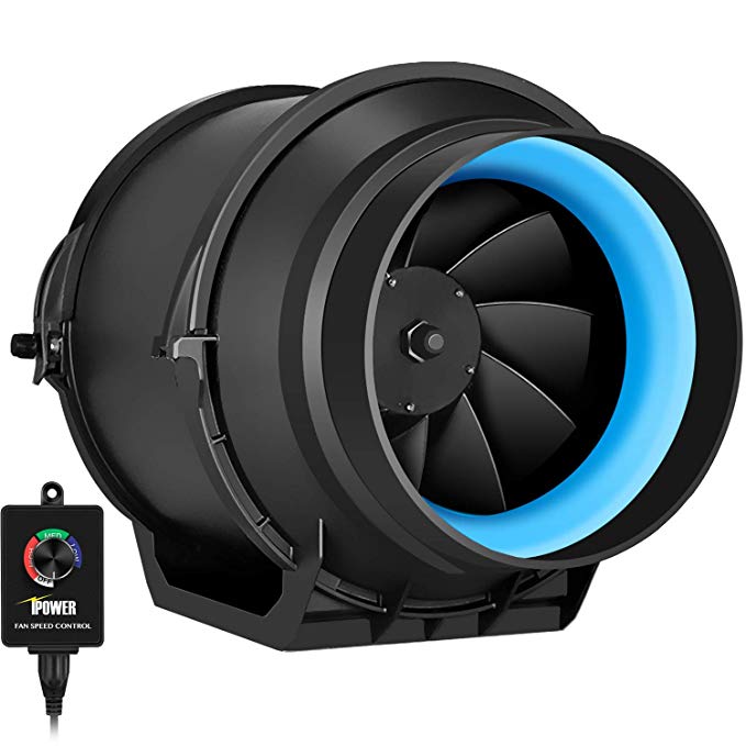 iPower GLFANXINLINEEXPC6 6 Inch 350 CFM Inline Duct Fan with Variable Speed Controller Ventilation, Quiet HVAC Blower, Black