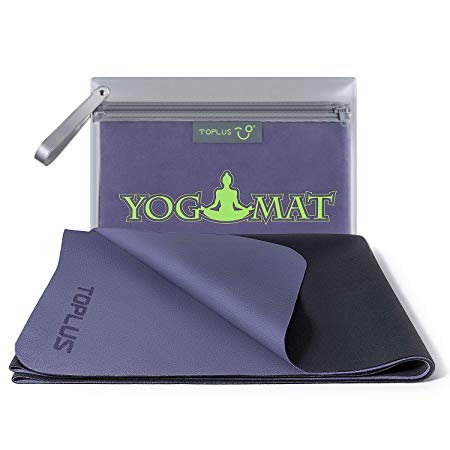 TOPLUS Travel Yoga Mat - Foldable 1/16 Inch Thin Hot Yoga Mat, Sweat Absorbent Anti Slip, High-Grade Natural Suede for Travel, Yoga and Pilates, Coming with Carrying Bag