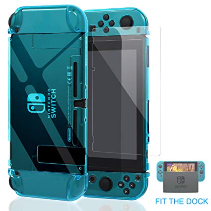 Nintendo Switch Case Dockable [Updated],YUANHOT Protective Cover Case for Nintendo Switch and Switch Joy-Con Controller with 1Pack Tempered Glass Screen Protector(Blue)