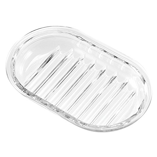 InterDesign Plastic Bar Soap Holder for Bathroom, Shower - Round, Clear