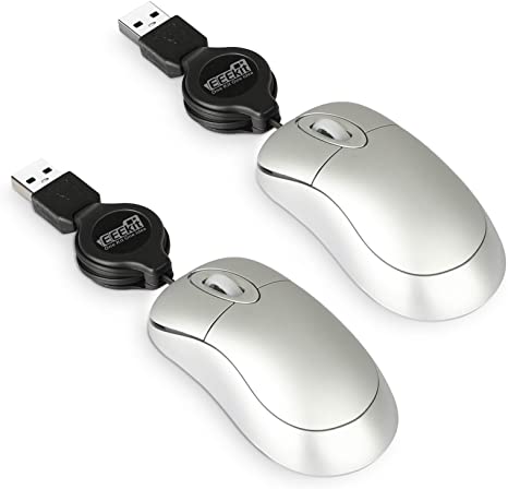 EEEKit 2-Pack Mini Retractable Cable Wired USB Optical Mouse - Great for Kids & Travel for Apple Mac HP Dell Lenovo Thinkpad Sony Asus Acer Tablet PC Laptop