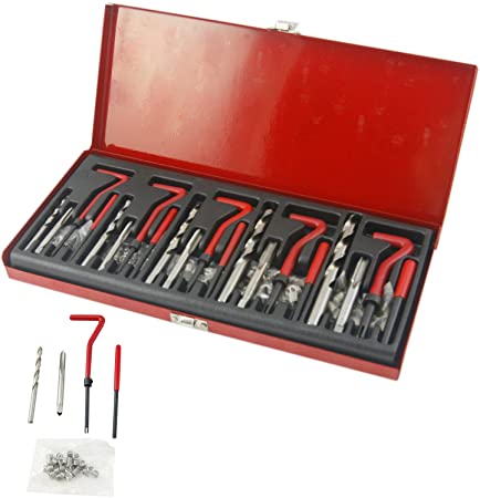 Sfeomi Helicoil Kit, 131PCS Helicoil Thread Repair Kit,Metric M5 M6 M8 M10 M12 Rethread Recoil Repair Kit,Inserts Drill Tap Set