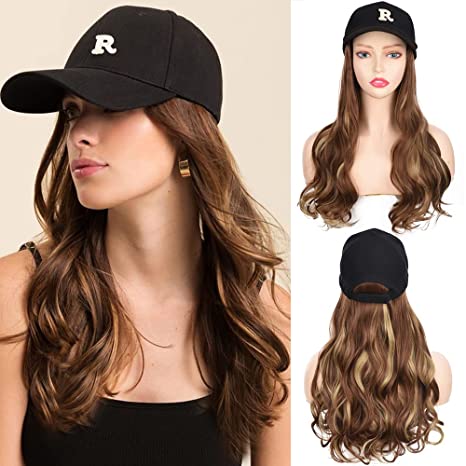 Baseball Cap with Hair Extensions for Women Adjustable Hat with Synthetic Wig (12H24)