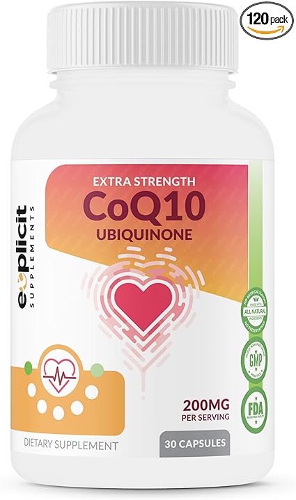 eXplicit Supplements Max Strength Ubiquinone CoQ10 200mg – Supports Heart Health & More - Coenzyme Q-10 (Ubiquinone) – Made in USA – 1 Month