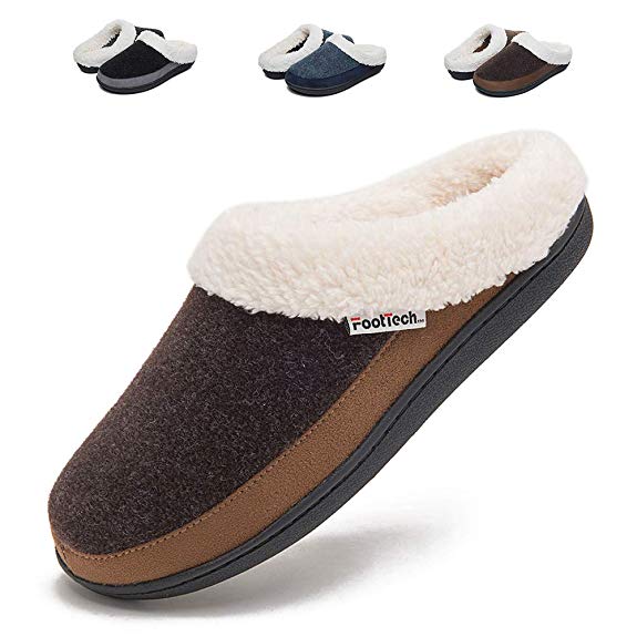 FOOTTECH Mens Womens House Slippers Indoor Outdoor Memory Foam Warm Comfortable Shoes for Women Anti-Slip Winter Slipper
