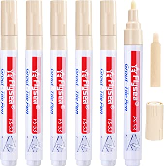 6 Pieces Tile Pen Wall Grout Restorer Pen Repair Marker Grout Filler Pen for Restoring Tile Wall Floor Bathrooms and Kitchen (Beige)