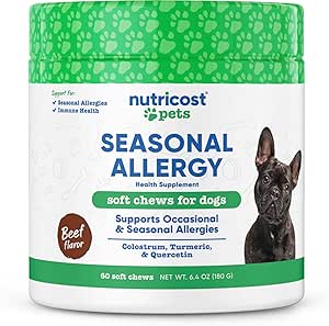 Nutricost Pets Seasonal Allergy Supplement Soft Chews for Dogs (Beef Flavored) 60 Soft Chews - Supports Occasional & Seasonal Allergies Health