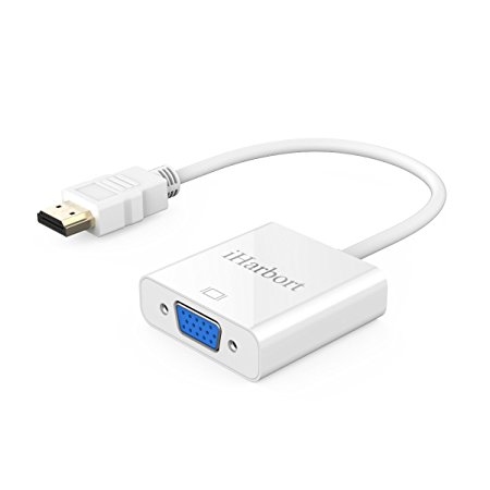 iHarbort HDMI to VGA Adapter, High Speed 1080P Active HDMI to VGA Converter with Audio Output and Micro USB Charging Cable (White)