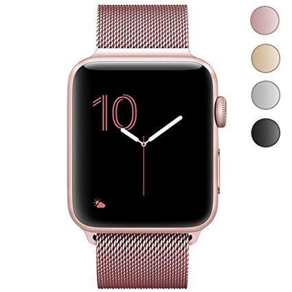 Apple Watch Band 42mm, KYISGOS Strong Magnetic Milanese Loop Stainless Steel Replacement iWatch Strap for Apple Watch Series 3 2 1 Nike  Sport and Edition, Rose Gold