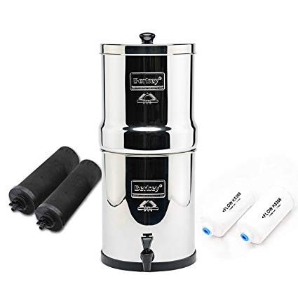 Complete Travel Berkey Water System,2x black purifiers ~2x PF-2 Fluoride filter~