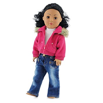 18 Inch Doll Clothes/clothing Fits American Girl - Fur Collar Jacket with Jeans Outfit Includes 18" Dolls Accessories
