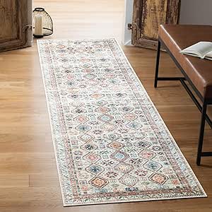 Keen Home Design Machine Washable Area Rugs with Non-slip Backing, Ideal for Hallway, Living Room, Bedroom, Kitchen and Laundry Room, Vintage Moroccan and Low Pile Rug - (2'6'' x 10')