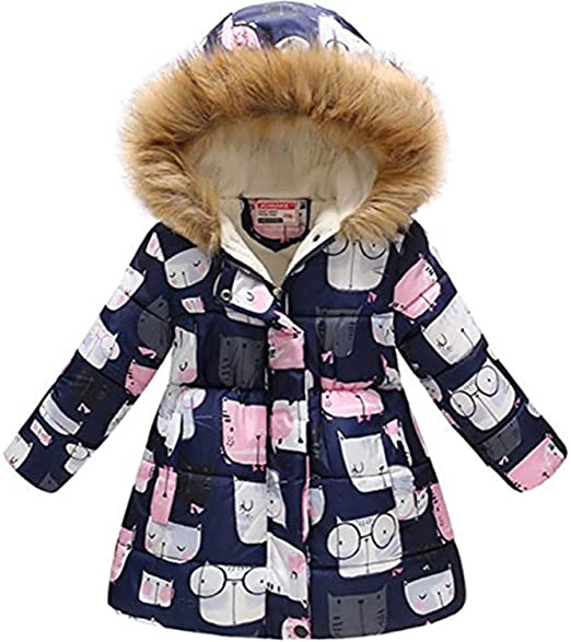 Miss Bei Girl's Coat Water-Resistant Hooded Kids Toddler Winter Flower Print Parka Outwear Warm Cotton Coat Hooded Jacket