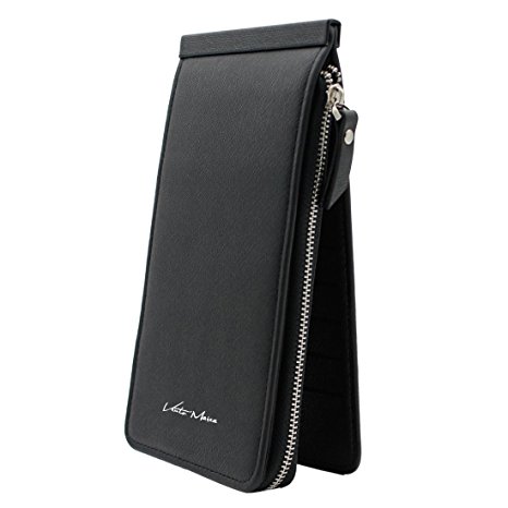 VentoMarea Slim Leather Multi Card Organizer Wallet Long Zipper Pocket Purse for Men, Women