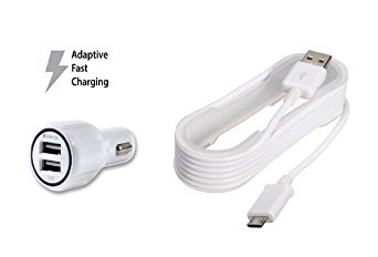 Car Charger, For Samsung Galaxy S7 and S7 Edge Adaptive Fast Charger Combo Kit { Adaptive Fast Car Charger   Micro USB Cable} Quick Charge Dual Port Car charger (WHITE)