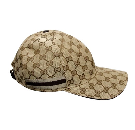 Gucci Beige Cotton Blend GG Canvas Brown Beige Web Baseball Hat Cap 200035 8375