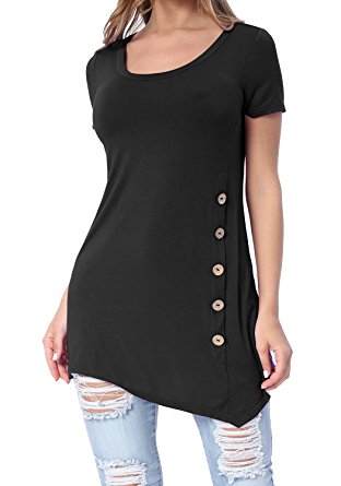 Levaca Women's Summer Short Sleeve Scoop Neck Solid Casual T Shirts Tops