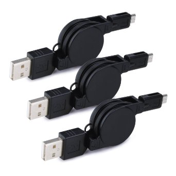 Micro USB Retractable Cable Ailikn 3pack 25ft Lightning USB 20 A Male to Micro B Data Charge Cable for Android Samsung LG and More Device Black