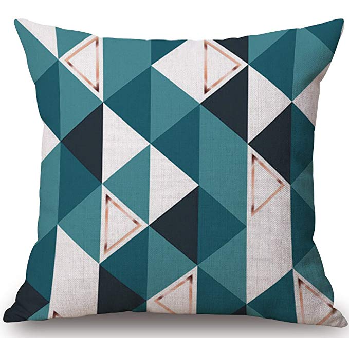 BLUETTEK Modern Simple Geometric Style Soft Linen Burlap Square Throw Pillow Covers, 18 x 18 Inches (Full Green Triangles)