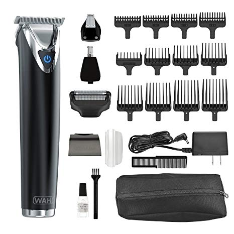 Wahl Clipper Stainless Steel Lithium Ion Plus Beard Trimmer Kit Black No.9864K Cordless Rechargeable Men's Grooming Kit for Haircuts and Beard Trimming