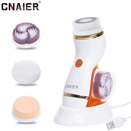 CNAIER 4 in 1 Waterproof Rechargeable Advanced Cleansing System – Exfoliating Facial Brush Microdermabrasion Pore Minimizer to Clean Skin   Help Get Rid of Acne – Dark Spots - and Blackheads