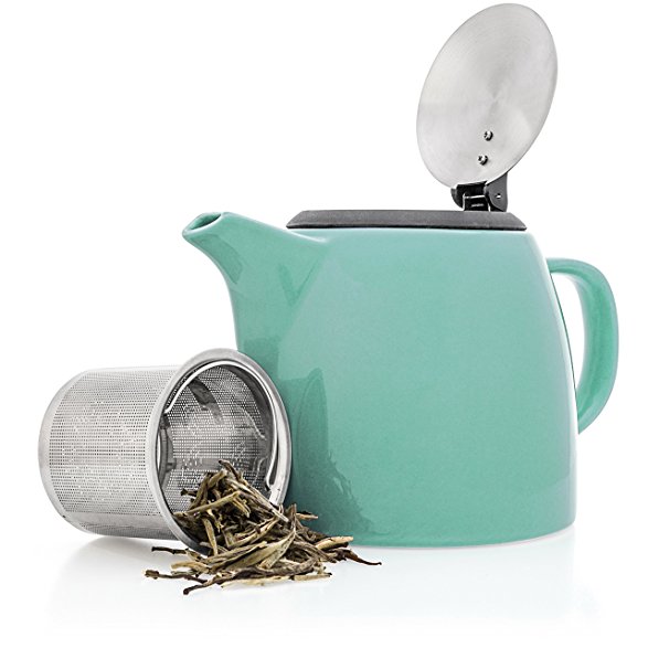 Tealyra - Drago Ceramic Small Teapot Turquoise - 22oz (2-3 cups) - With Stainless Steel Lid and Extra-Fine Infuser for Loose Leaf Tea - BPA Lead-free - 650ml