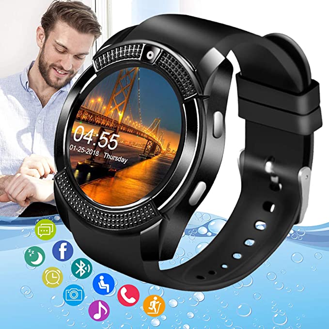 Pradory Smart Watch,Android Smartwatch Touch Screen Bluetooth Smart Watch for Android Phones Wrist Phone Watch with SIM Card Slot & Camera,Waterproof Sports Fitness Tracker Watch for Men Women Black