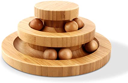 Tarnel Interactive Wooden Cat Toy Double Layer Rotating Smart Track Ball Swing Roller for Cats
