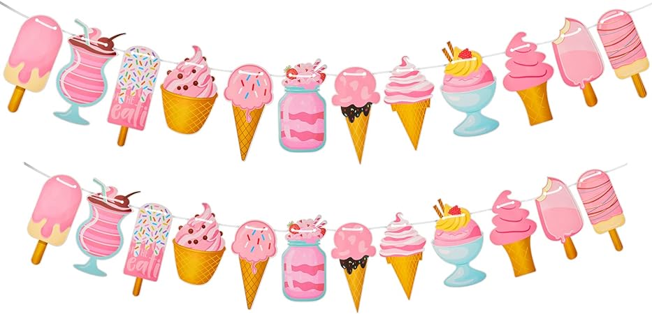 Outus 2 Pieces Ice Cream Banner Ice Cream Garland Ice Cream Party Decoration Bar Decor for Summer Pool Beach Kid Happy Birthday Party Events Holidays School Supplies