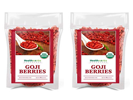 Healthworks Raw Goji Berries (16 Ounces / 1 Pound) (2 x 8 Ounce Bags) | Certified Organic & Sun-Dried | Keto, Vegan & Non-GMO | Baking, Teas & Smoothies | Antioxidant Superfood