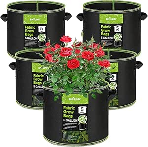 BN-LINK 5-Pack 5 Gallon Grow Bags Heavy Duty 300G Thickened Nonwoven Plant Fabric Pots with Handles