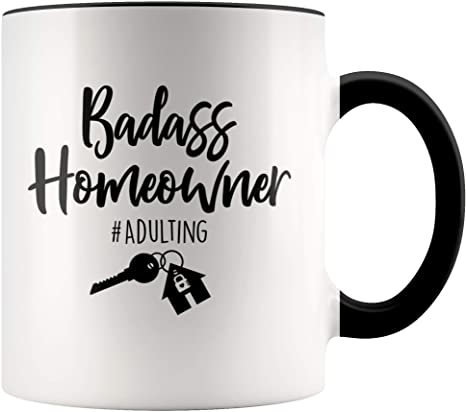 YouNique Designs First Time Homeowner Mug, 11 Ounces, Housewarming Gifts for New (Black Handle)